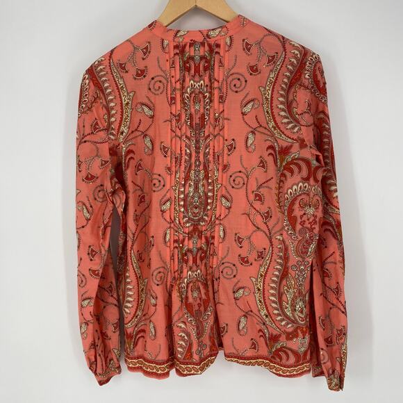 Talbots Blouse Women’s Large Floral Paisley Pin Tuck Pleats Classic Business - Picture 2 of 7